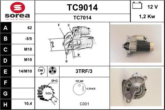 SNRA TC9014 - Starter autospares.lv