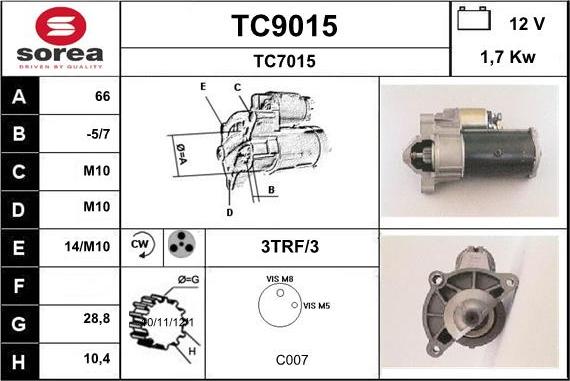 SNRA TC9015 - Starter autospares.lv