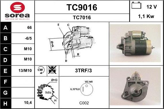 SNRA TC9016 - Starter autospares.lv