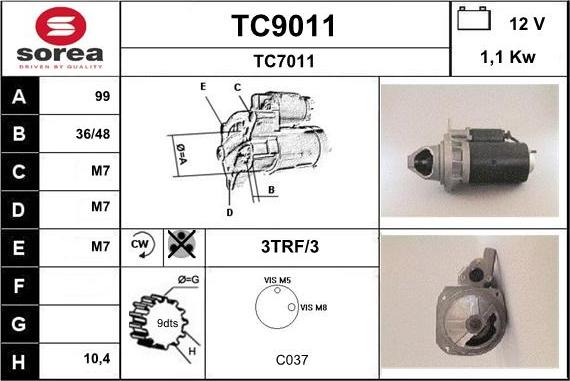 SNRA TC9011 - Starter autospares.lv