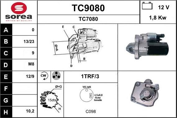 SNRA TC9080 - Starter autospares.lv