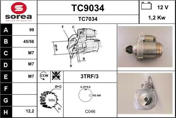 SNRA TC9034 - Starter autospares.lv