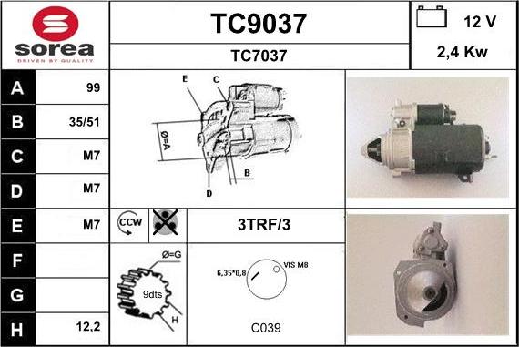 SNRA TC9037 - Starter autospares.lv