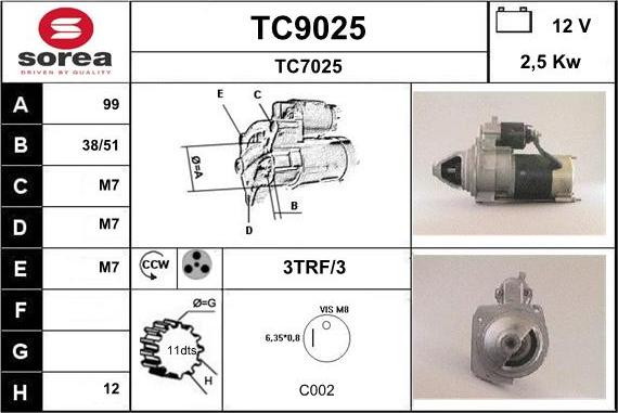 SNRA TC9025 - Starter autospares.lv