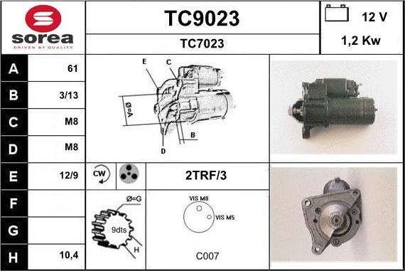 SNRA TC9023 - Starter autospares.lv