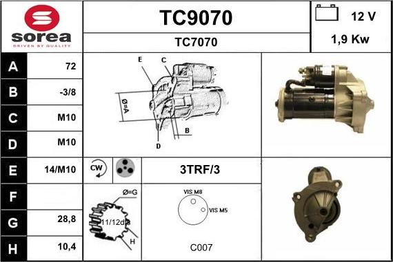 SNRA TC9070 - Starter autospares.lv