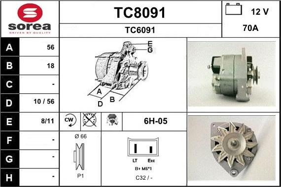 SNRA TC8091 - Alternator autospares.lv