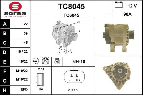 SNRA TC8045 - Alternator autospares.lv