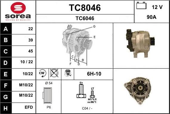 SNRA TC8046 - Alternator autospares.lv