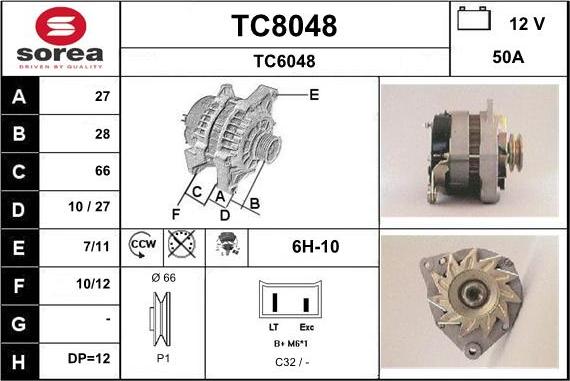 SNRA TC8048 - Alternator autospares.lv