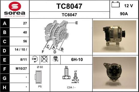 SNRA TC8047 - Alternator autospares.lv