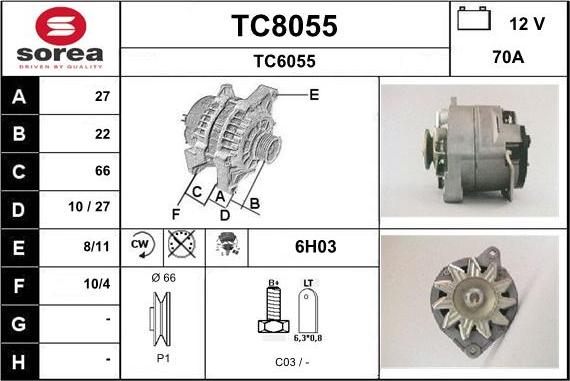 SNRA TC8055 - Alternator autospares.lv