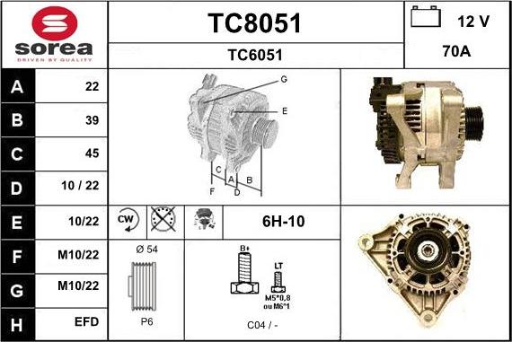 SNRA TC8051 - Alternator autospares.lv