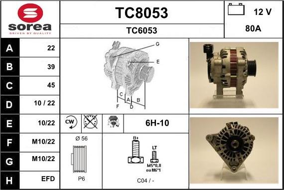 SNRA TC8053 - Alternator autospares.lv