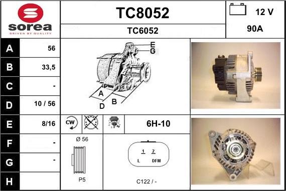 SNRA TC8052 - Alternator autospares.lv