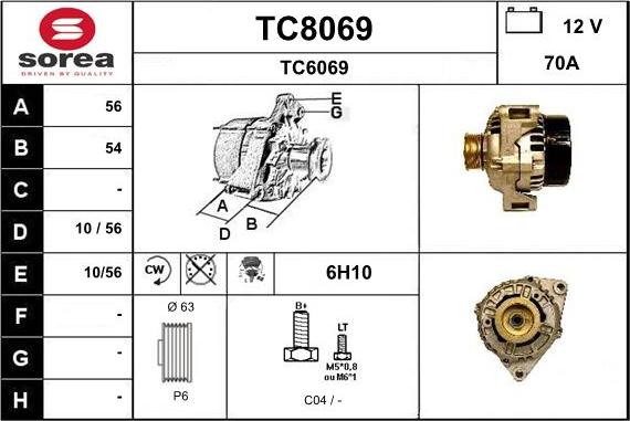 SNRA TC8069 - Alternator autospares.lv