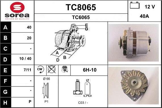 SNRA TC8065 - Alternator autospares.lv