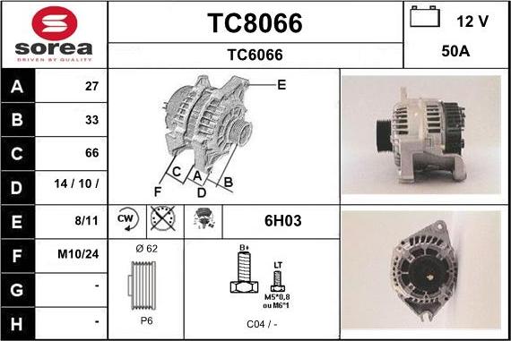 SNRA TC8066 - Alternator autospares.lv