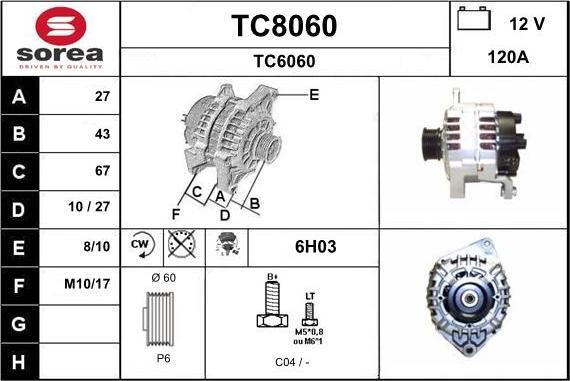 SNRA TC8060 - Alternator autospares.lv