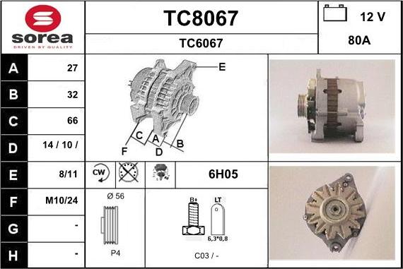 SNRA TC8067 - Alternator autospares.lv