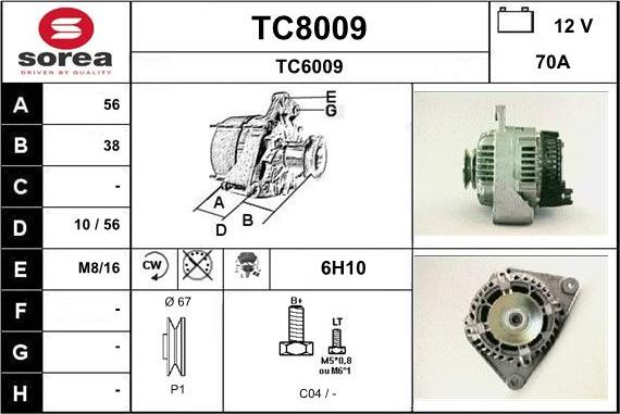 SNRA TC8009 - Alternator autospares.lv