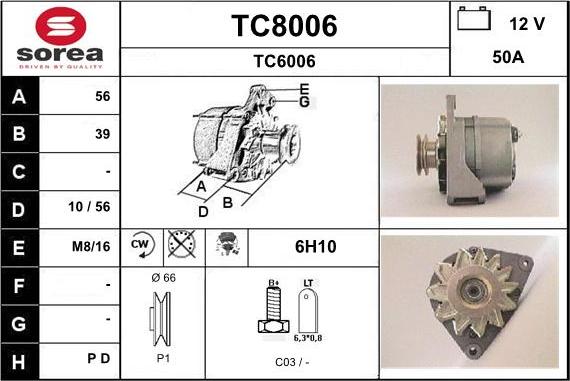 SNRA TC8006 - Alternator autospares.lv