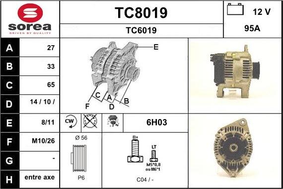 SNRA TC8019 - Alternator autospares.lv