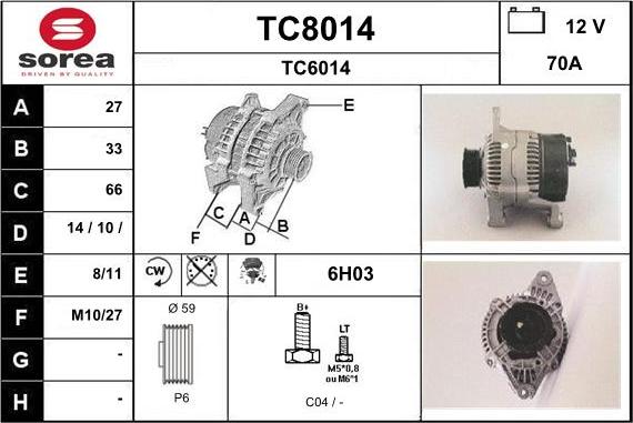 SNRA TC8014 - Alternator autospares.lv
