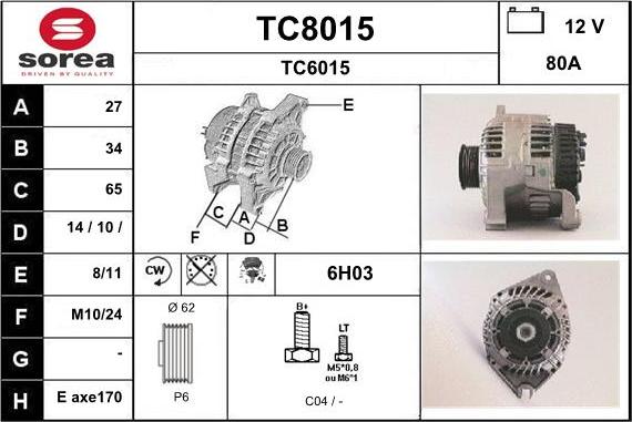 SNRA TC8015 - Alternator autospares.lv