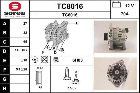SNRA TC8016 - Alternator autospares.lv