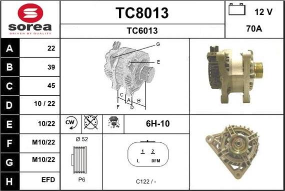 SNRA TC8013 - Alternator autospares.lv