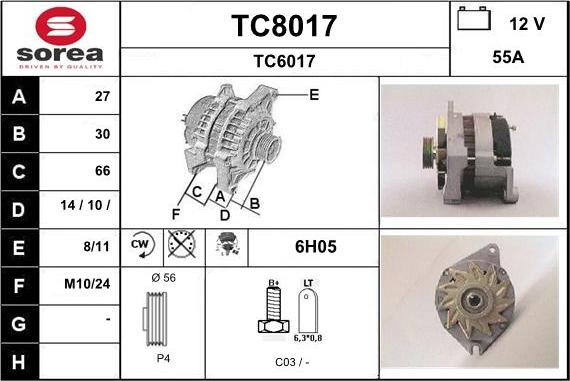 SNRA TC8017 - Alternator autospares.lv