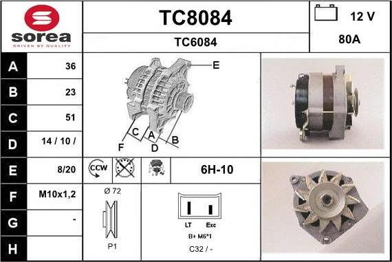 SNRA TC8084 - Alternator autospares.lv