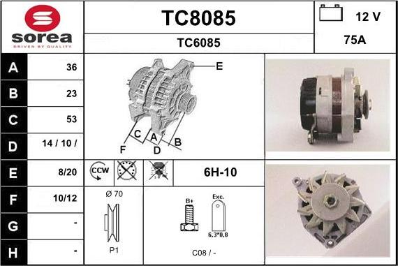 SNRA TC8085 - Alternator autospares.lv