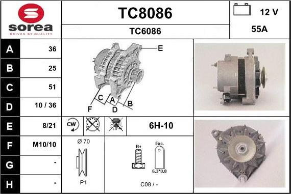 SNRA TC8086 - Alternator autospares.lv