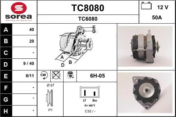 SNRA TC8080 - Alternator autospares.lv