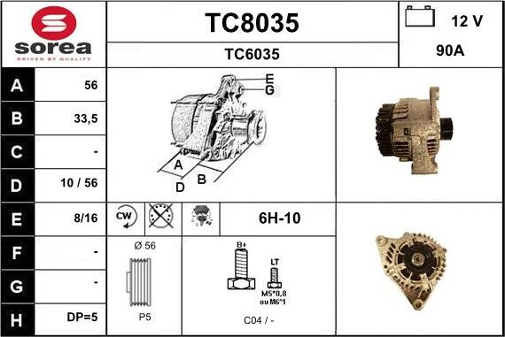 SNRA TC8035 - Alternator autospares.lv