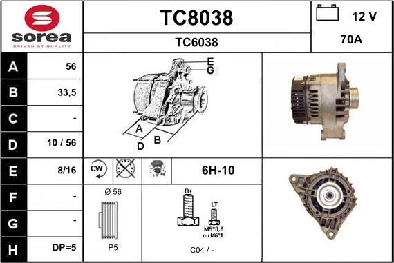 SNRA TC8038 - Alternator autospares.lv