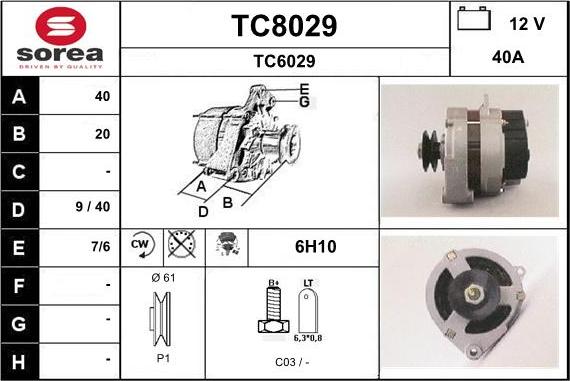 SNRA TC8029 - Alternator autospares.lv