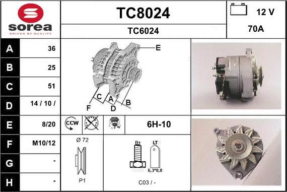 SNRA TC8024 - Alternator autospares.lv