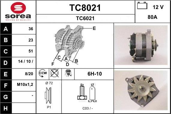 SNRA TC8021 - Alternator autospares.lv