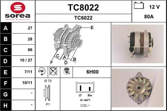 SNRA TC8022 - Alternator autospares.lv