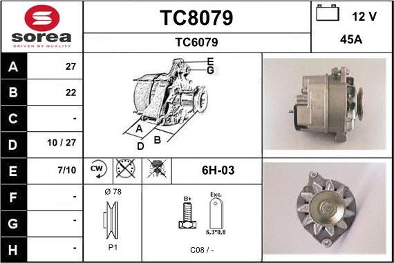 SNRA TC8079 - Alternator autospares.lv