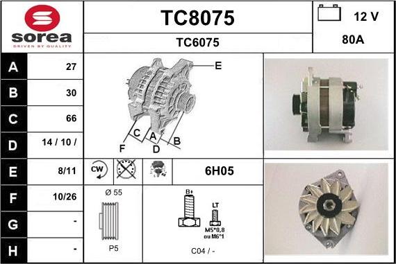 SNRA TC8075 - Alternator autospares.lv