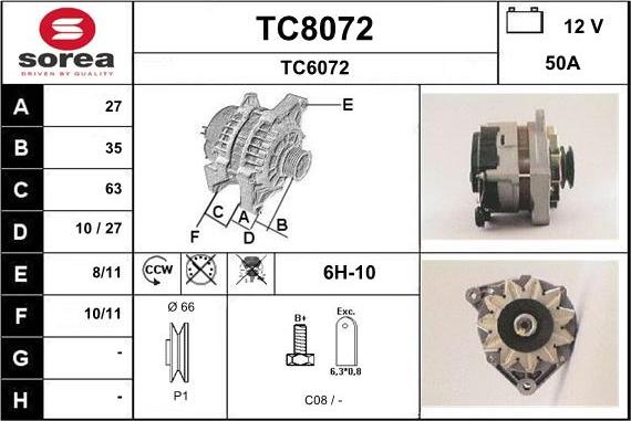 SNRA TC8072 - Alternator autospares.lv