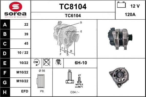 SNRA TC8104 - Alternator autospares.lv