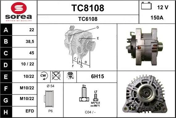 SNRA TC8108 - Alternator autospares.lv