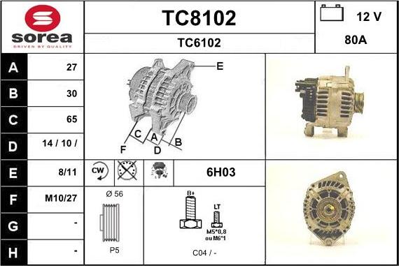 SNRA TC8102 - Alternator autospares.lv