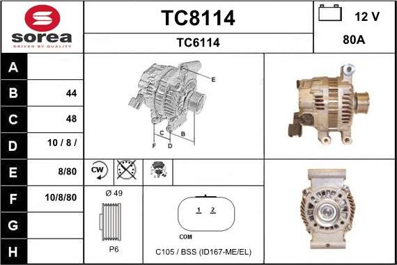 SNRA TC8114 - Alternator autospares.lv