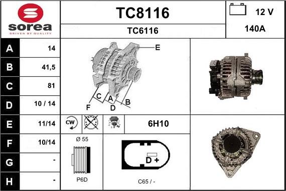 SNRA TC8116 - Alternator autospares.lv